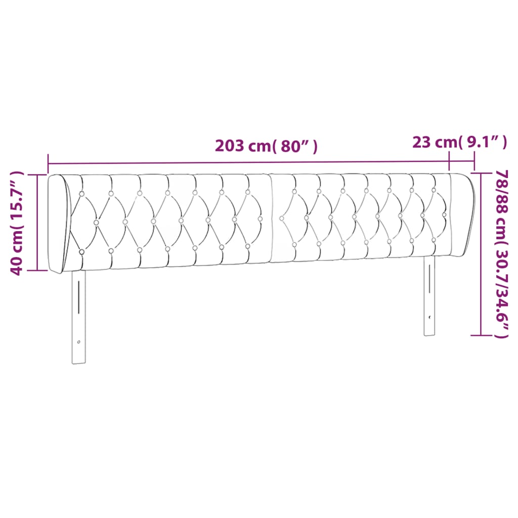 Kopfteil mit Ohren Dunkelblau 203x23x78/88 cm Samt